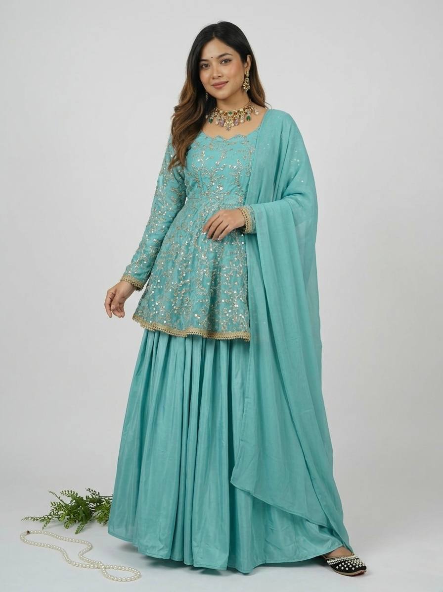 Regal Sea Green Flared Wedding Suit